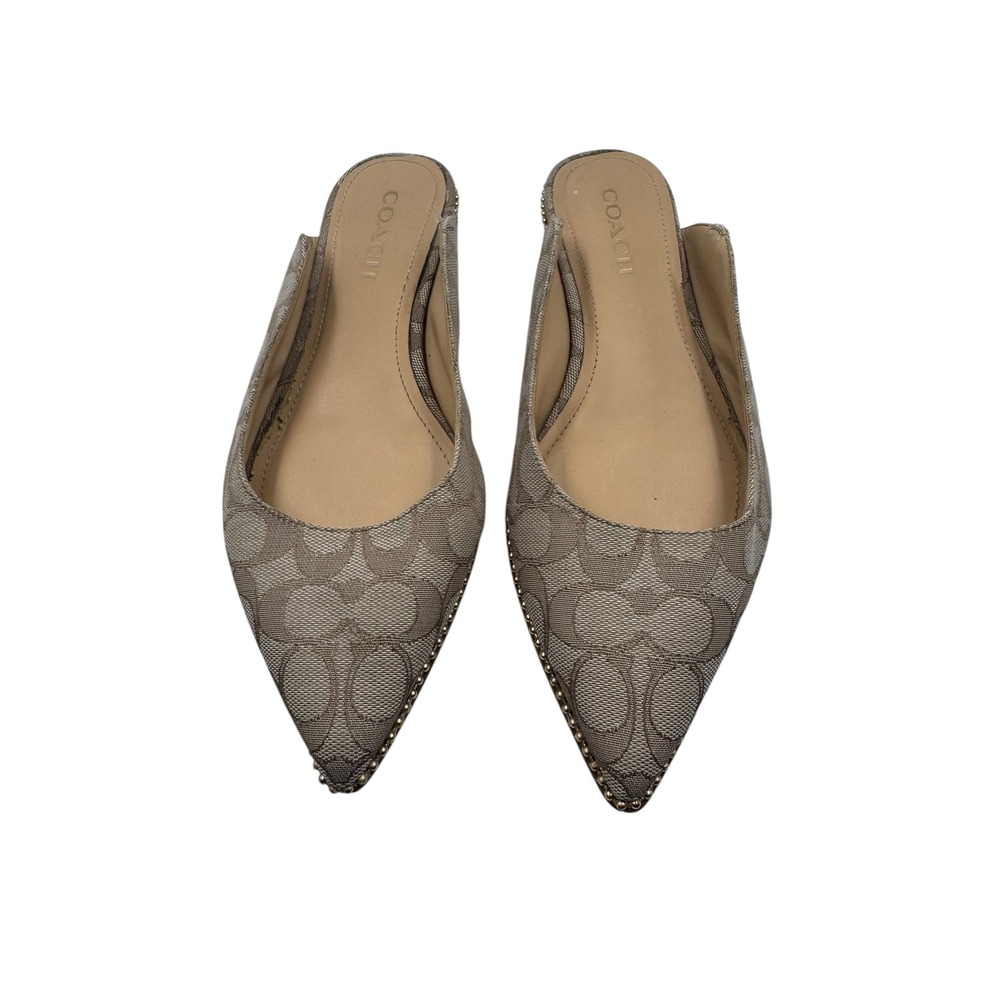 Coach Womens Signature C Jacquard Pointed Toe Mules Khaki Brown Size 9.5 - Picture 2 of 12